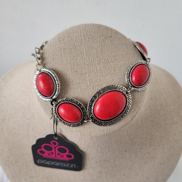 NWT - Boho Vintage Tribal Red Stone Necklace, Earrings & Bracelet Jewelry Set - Picture 11 of 12